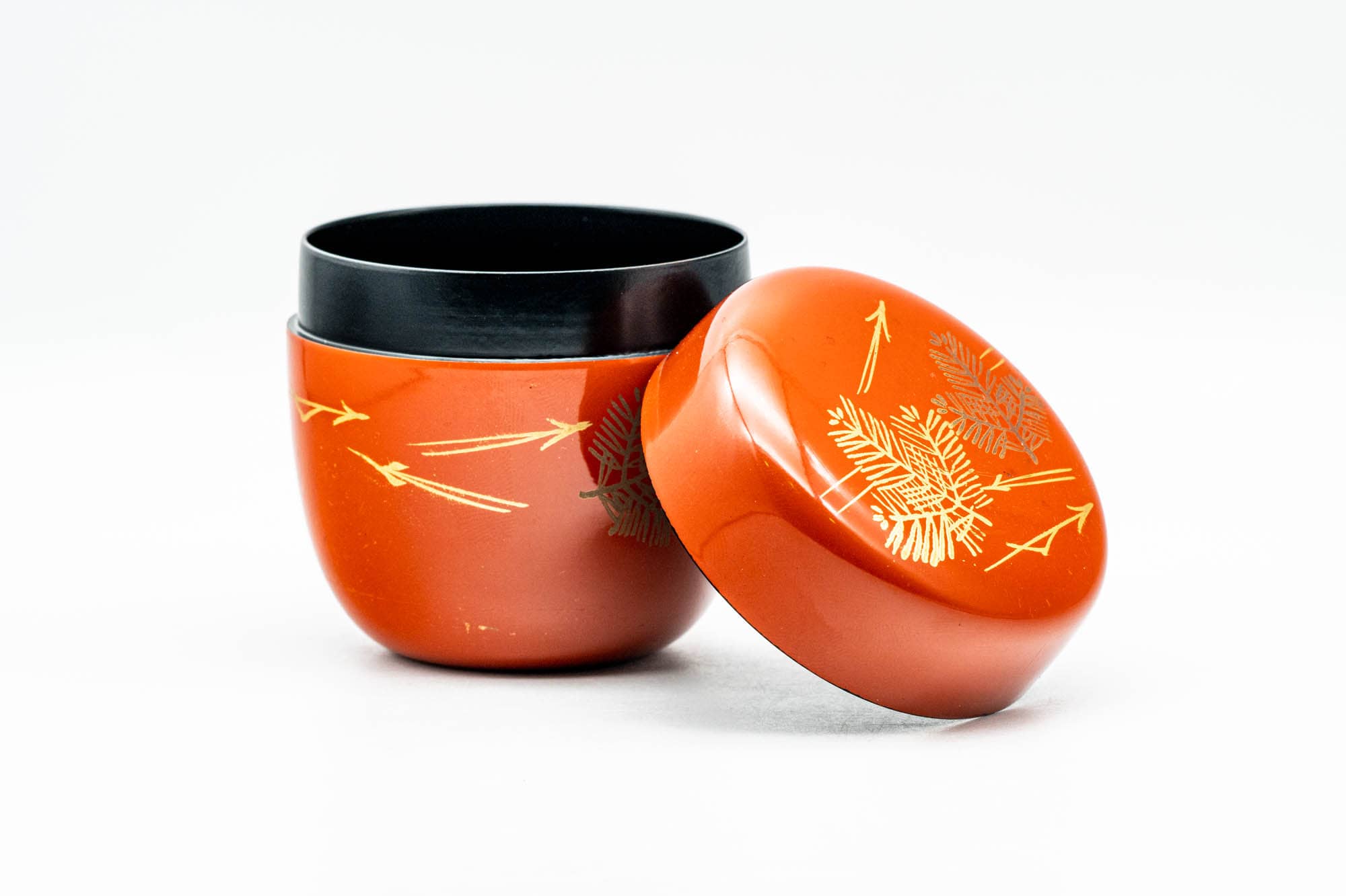 Japanese Natsume - Orange Lacquer Gold Geometric Matcha Tea Caddy - 100ml