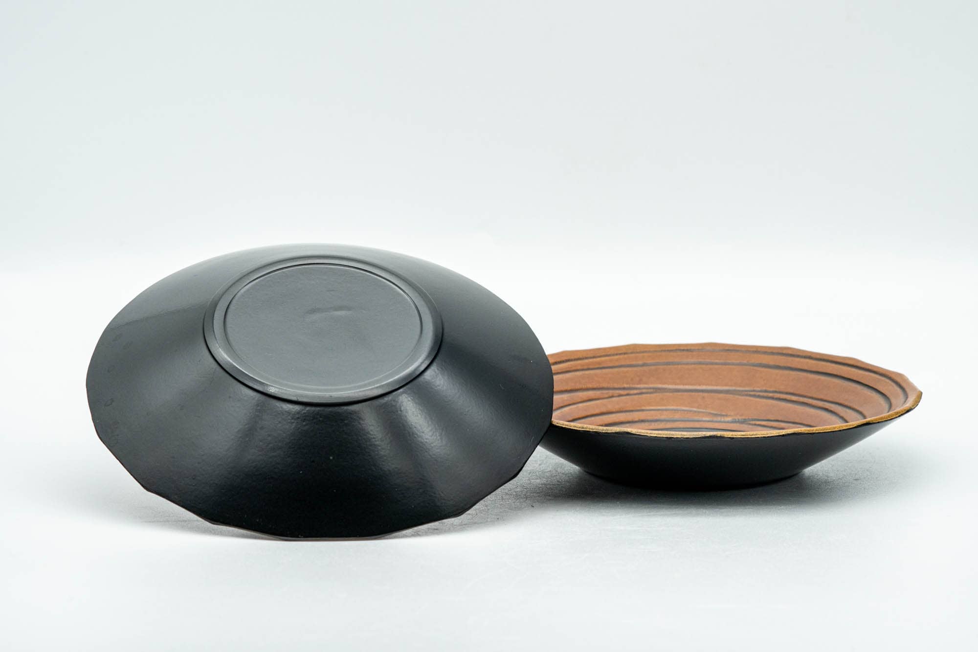 Japanese Chataku - Pair of Textured Wood Lacquer Tea Saucers