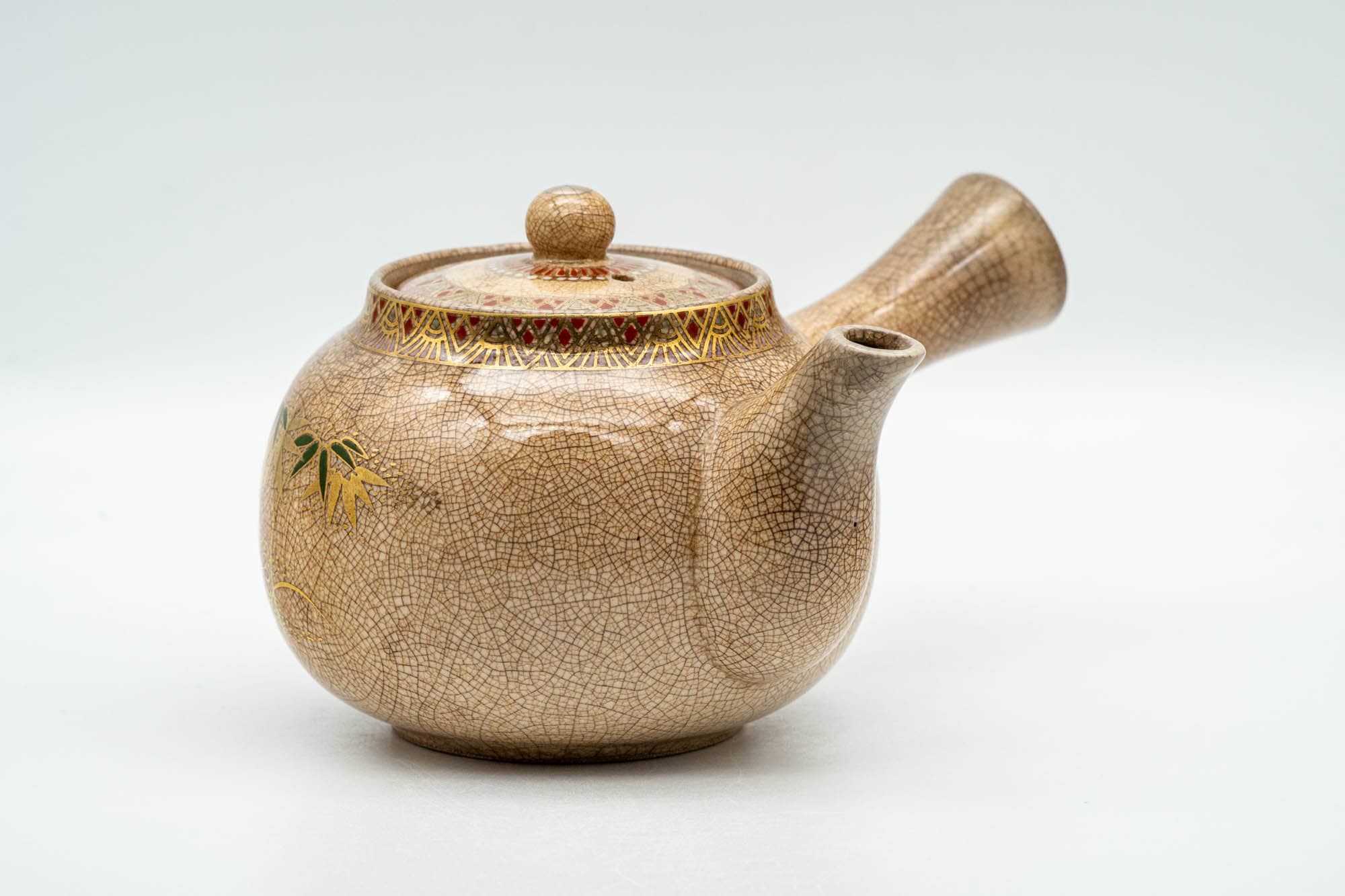 Japanese Kyusu - Weathered Beige Floral Bamboo Decorated Debeso Teapot - 270ml
