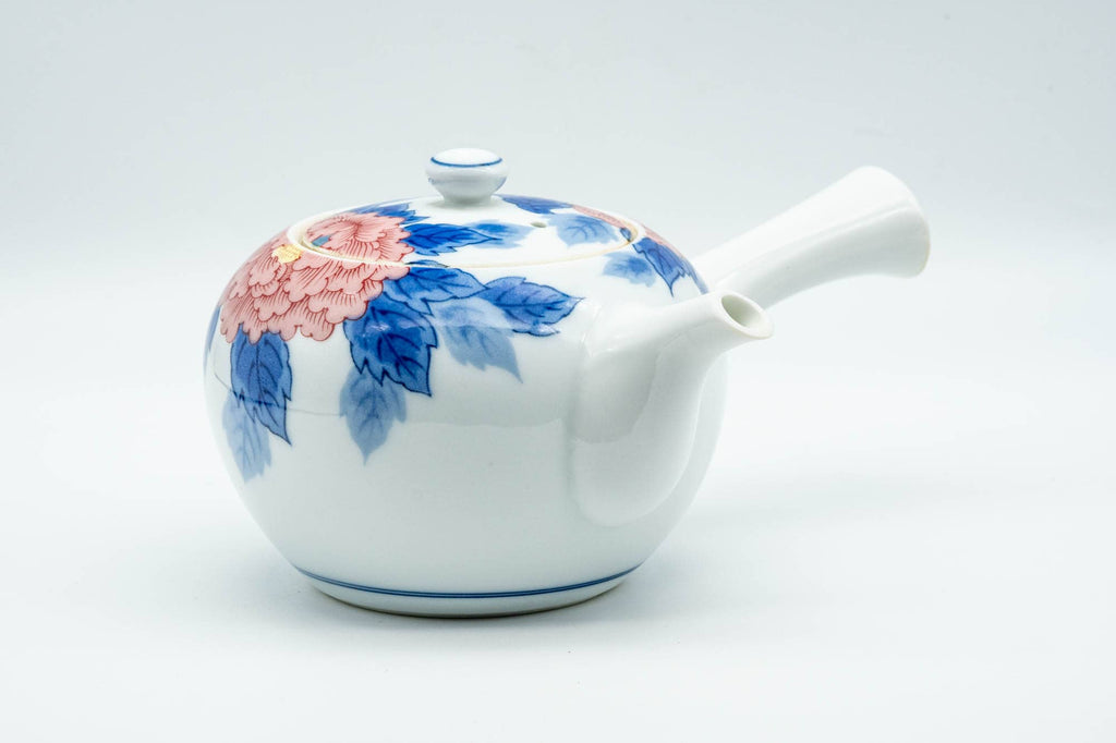 Japanese Kyusu - Blue Pink Floral Arita-yaki Porcelain Teapot - 300ml