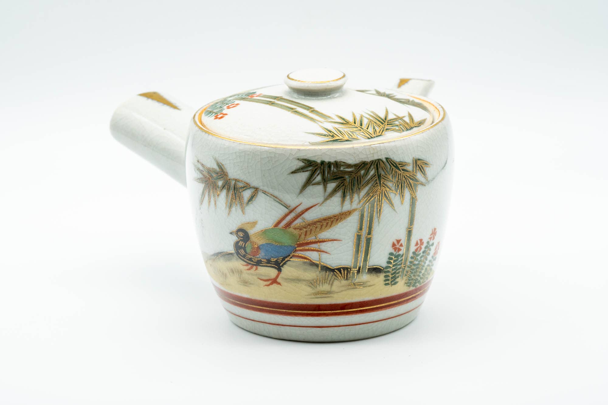 Japanese Kyusu - Bamboo Peacock Kutani-yaki Ceramic Filter Teapot - 400ml