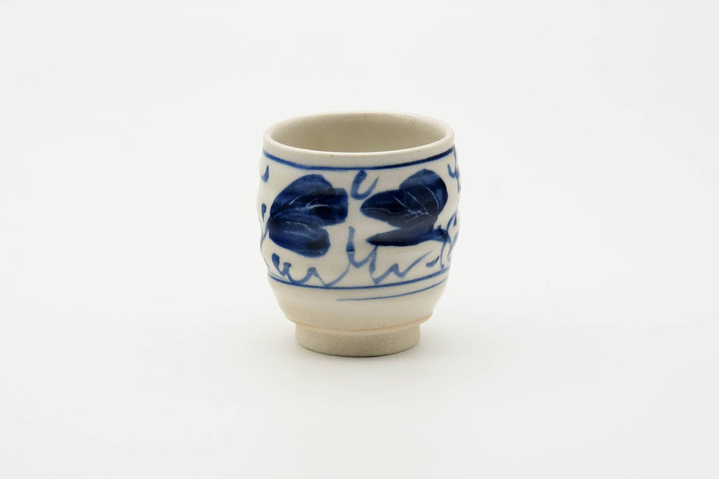 Japanese Teacup - Abstract Blue White Glazed Yunomi - 100ml