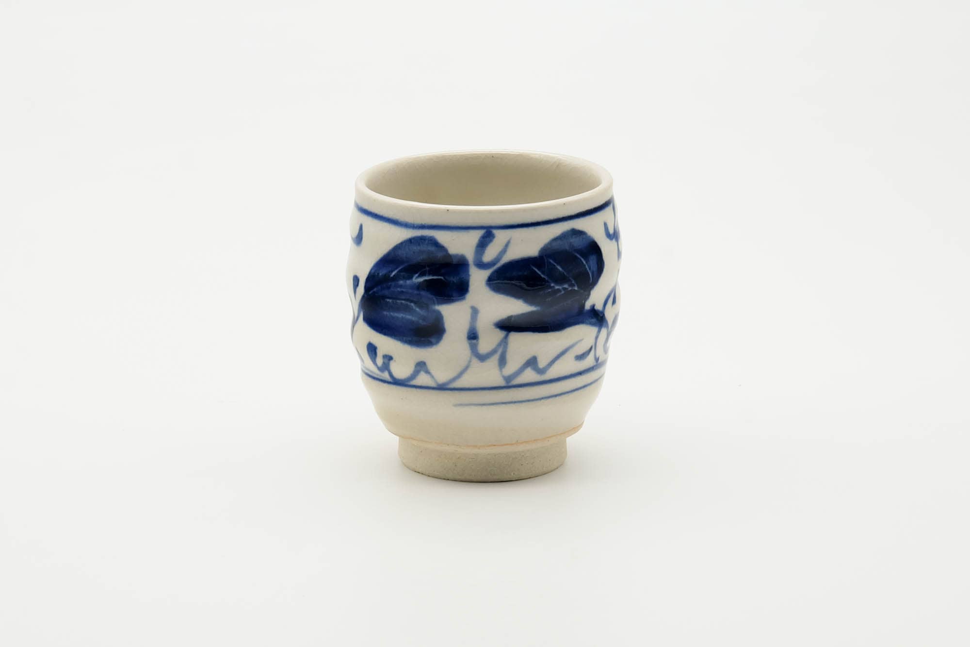 Japanese Teacup - Abstract Blue White Glazed Yunomi - 100ml