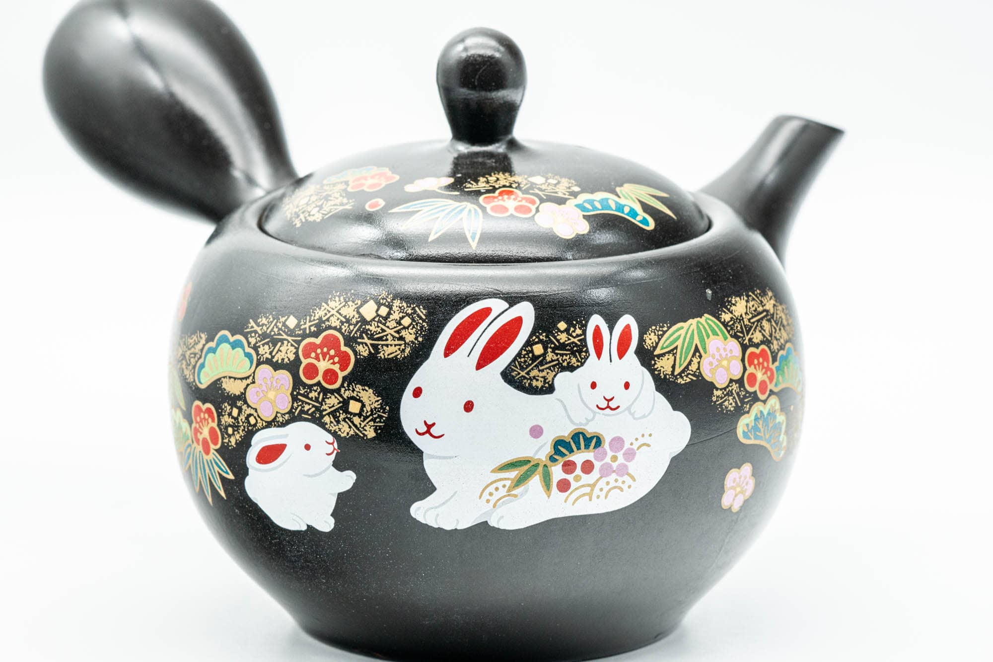 Japanese Kyusu - Bunny Rabbits and Flowers Kokudei Tokoname-yaki Teapot - 320ml