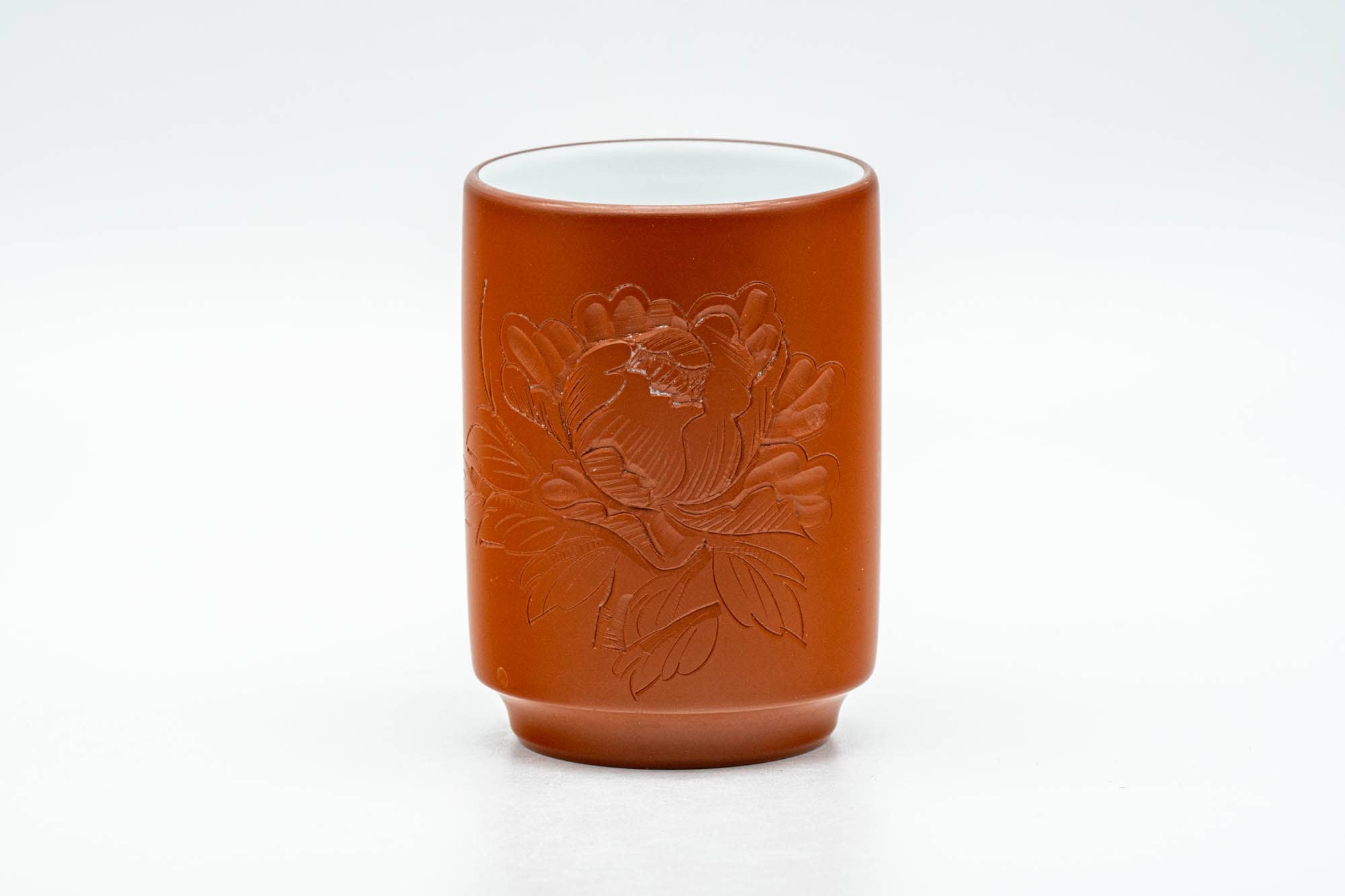 Japanese Teacup - Floral Kanji Engraved White Inner-Glazed Tokoname-yaki Yunomi - 150ml