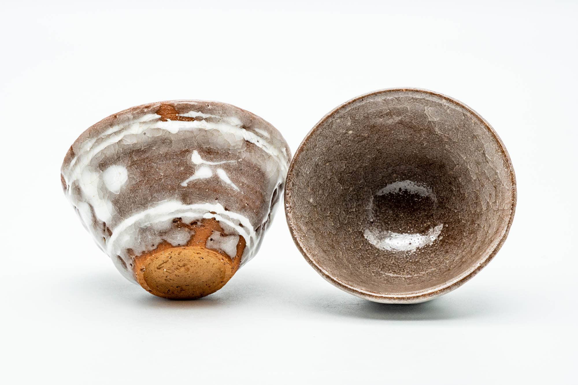 Japanese Teacups - Pair of Milky White Floral Glazed Yunomi - 100ml