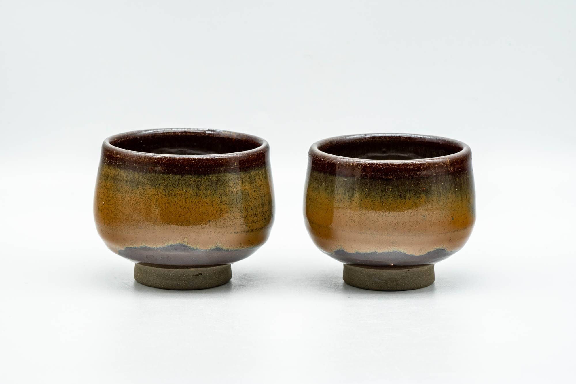 Japanese Teacups - Pair of Brown Drip-Glazed Yunomi - 100ml