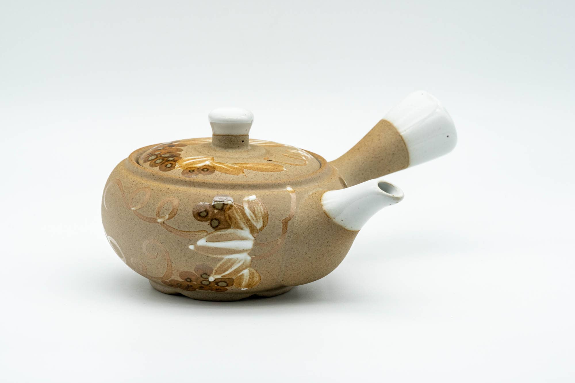 Japanese Kyusu - Floral Beige Glazed Porcelain Teapot - 300ml