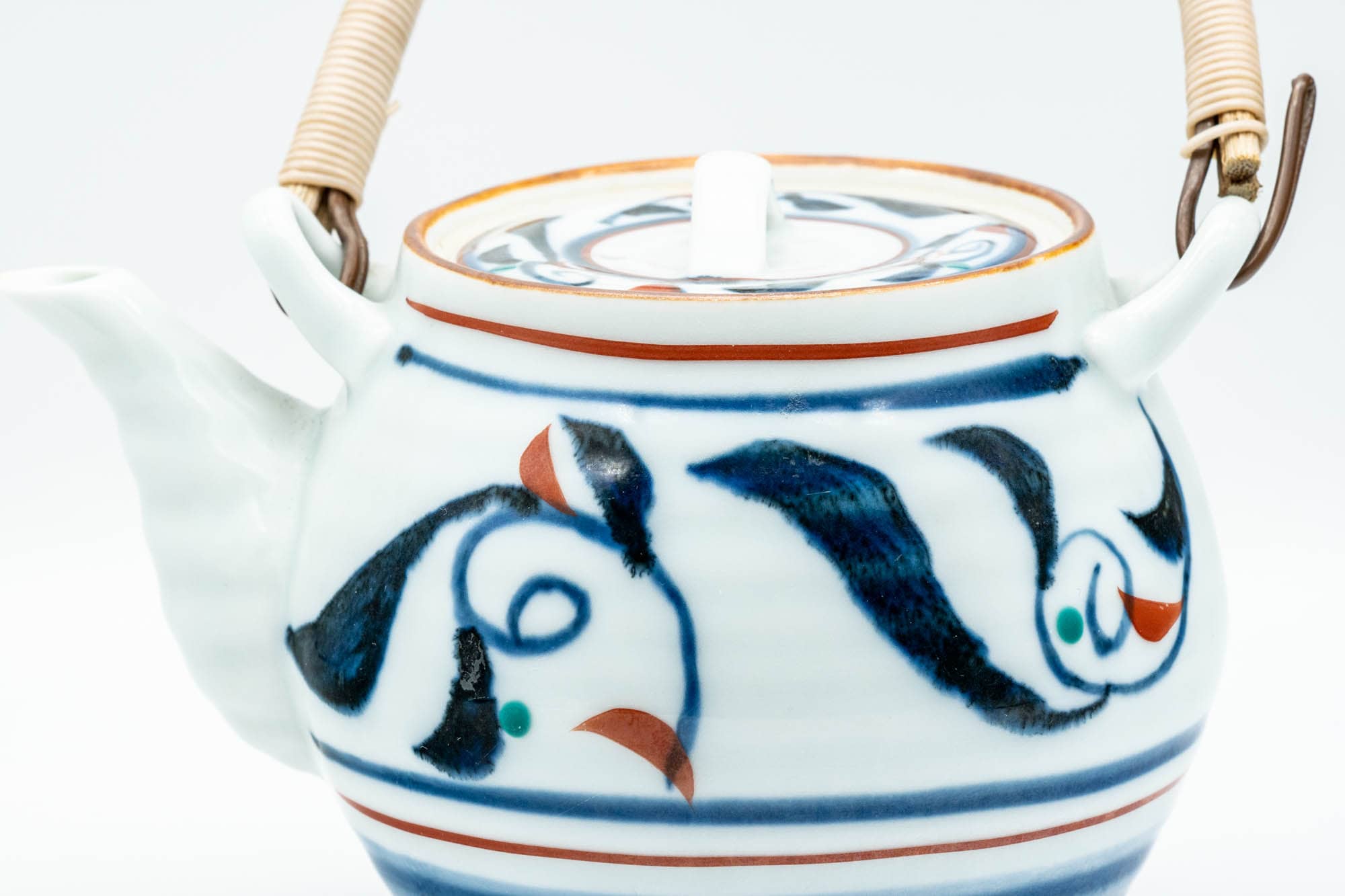 Japanese Dobin - Blue Floral White Porcelain Arita-yaki Debeso Teapot - 400ml