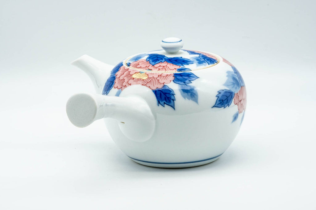 Japanese Kyusu - Blue Pink Floral Arita-yaki Porcelain Teapot - 300ml