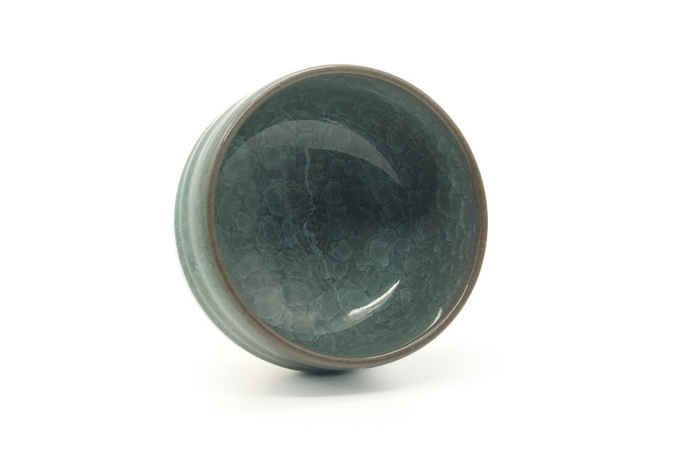 Japanese Matcha Bowl - Teal Snowflake Glazed Hantsutsu-gata Chawan - 410ml