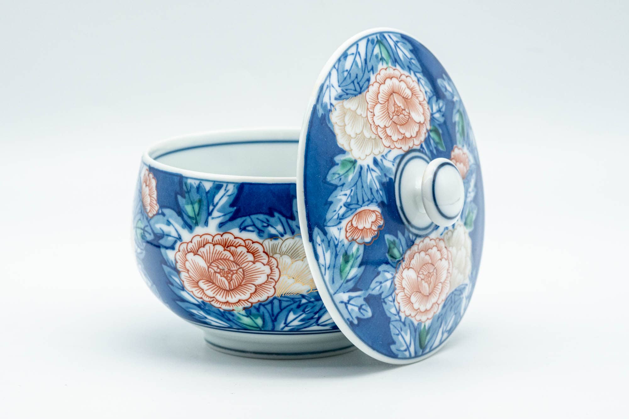 Japanese Teacup - Blue Pink Floral Arita-yaki Lidded Yunomi - 150ml