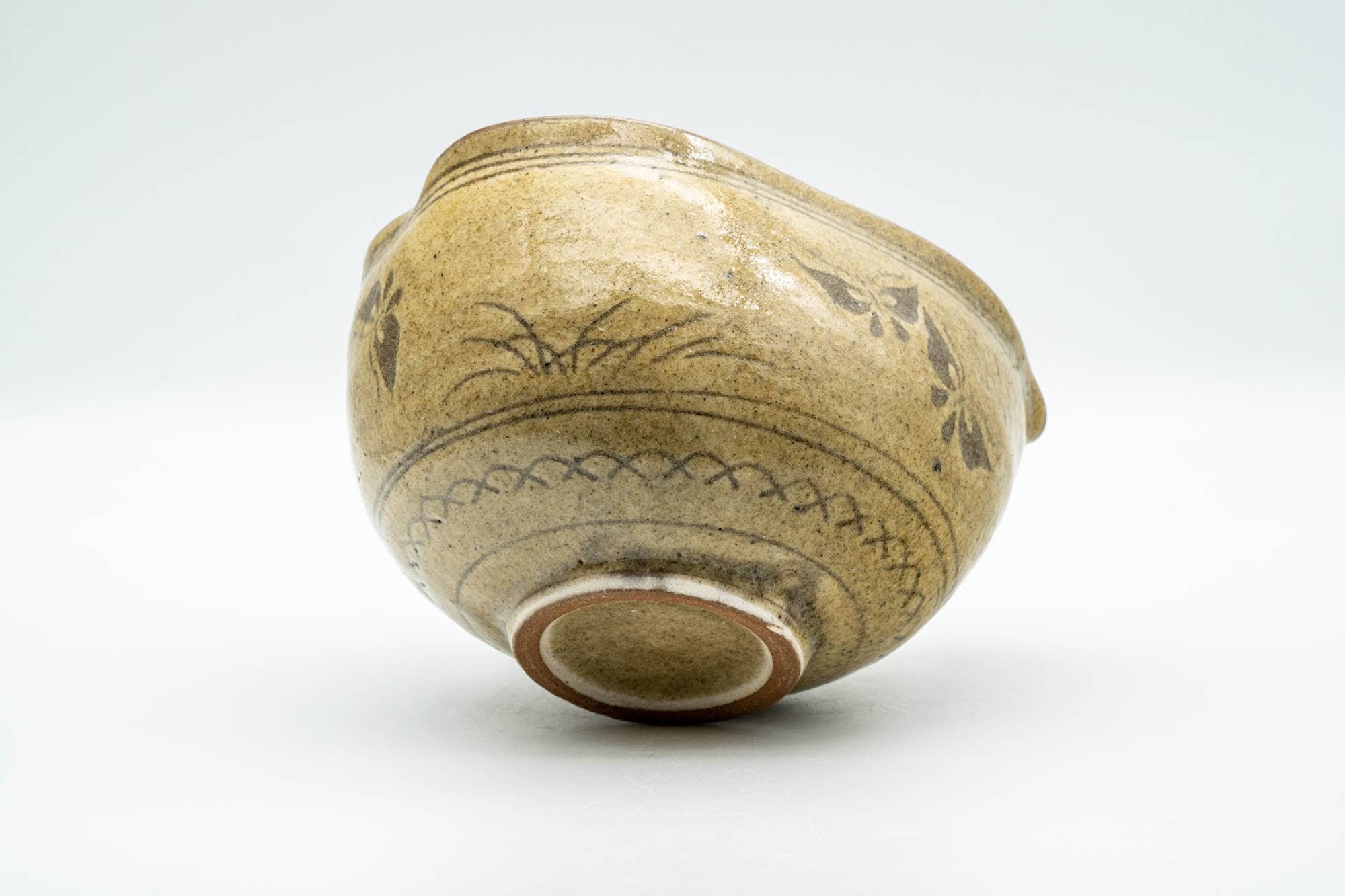 Japanese Katakuchi - Butterflies Beige Glazed Tea Pouring Bowl - 450ml