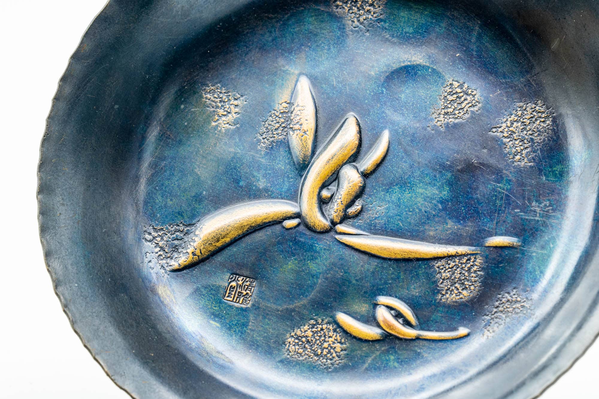 Japanese Chataku - Pair of Floral Blue Metal Tea Saucers