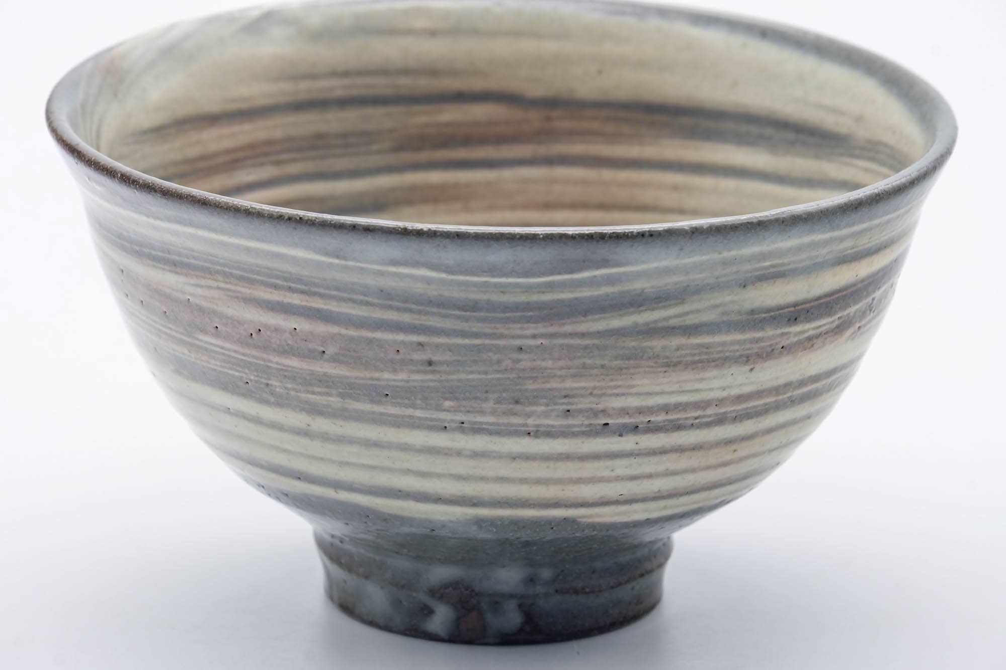Japanese Matcha Bowl - Grey White Hakeme Glazed Chawan - 440ml