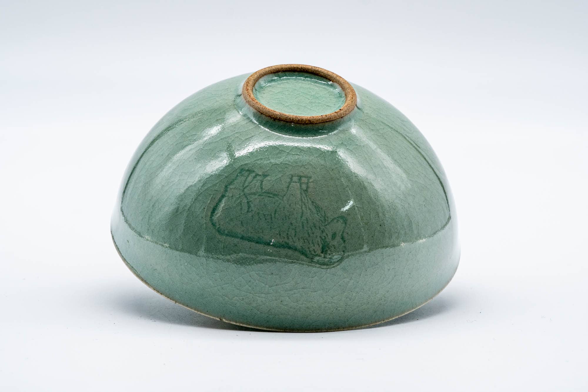 Japanese Matcha Bowl - Green Celadon Glazed Floral Egret Chawan - 150ml