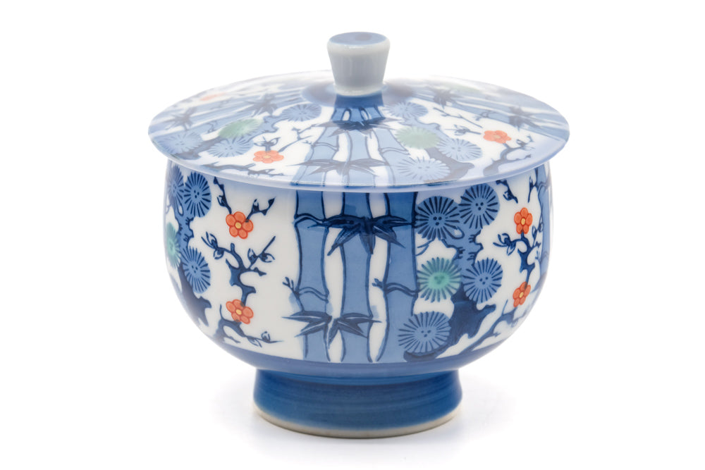 Japanese Teacup - Bamboo Floral Arita Lidded Yunomi - 210ml