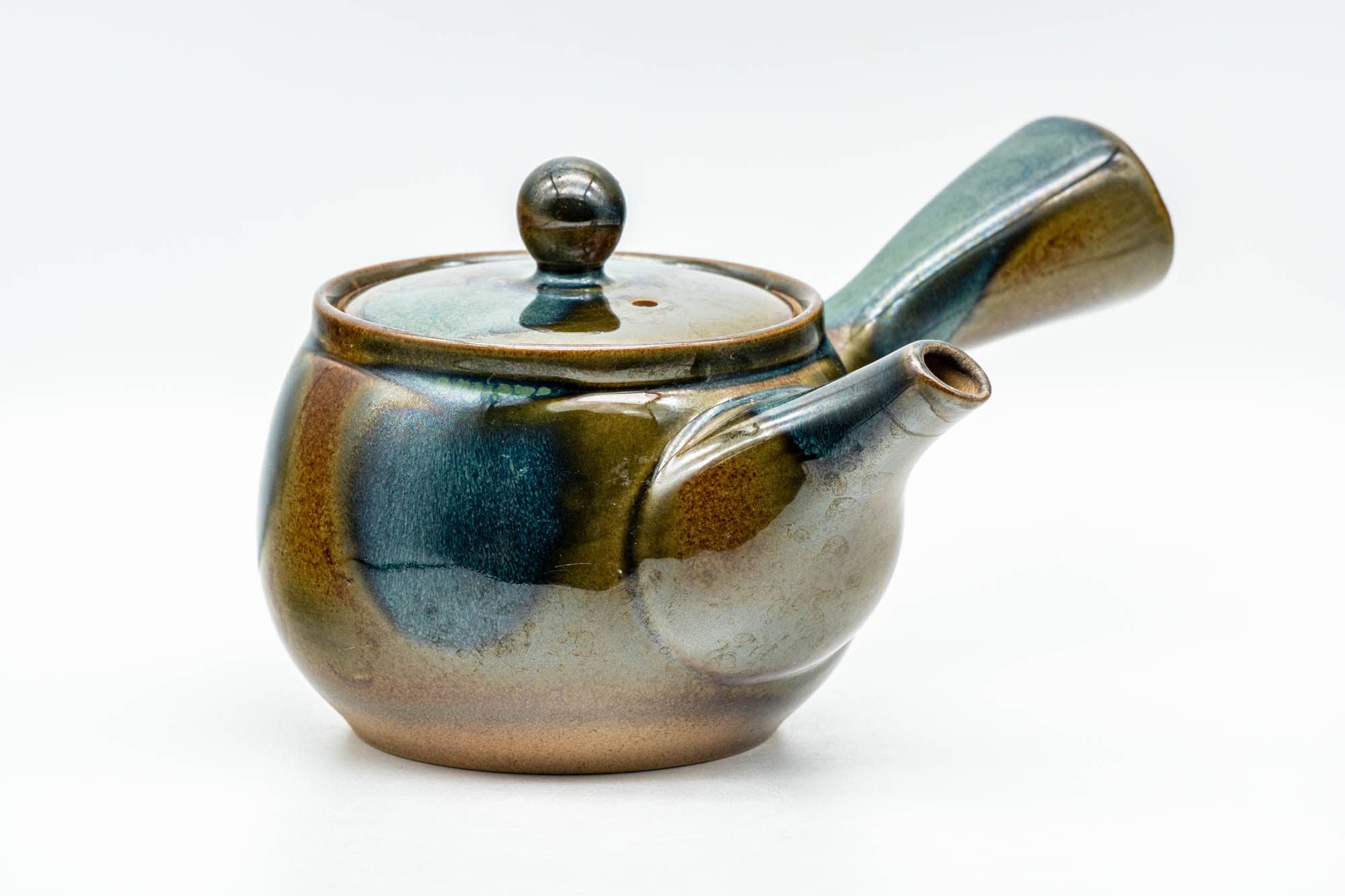 Japanese Kyusu - Blue Brown Glazed Mesh Filter Side-handled Teapot - 300ml