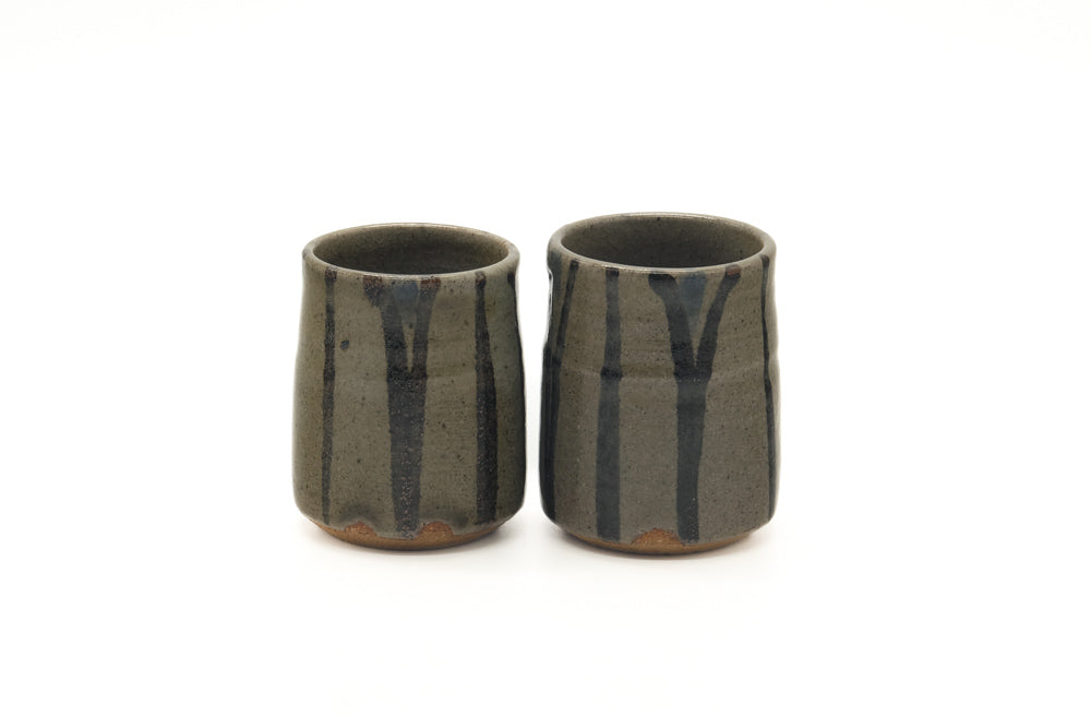 Japanese Teacups - Pair of Striped Meoto Yunomi - 150ml