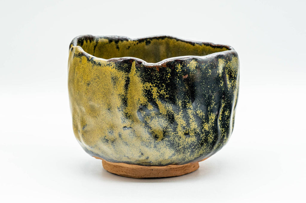 Japanese Matcha Bowl - Black and Yellow Undulating Wabi-Sabi Chawan - 450ml