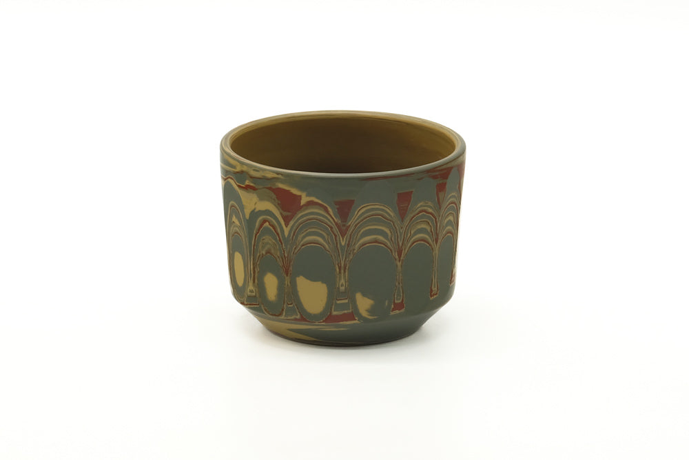 Japanese Teacup - Faceted Green Yellow Red Nerikomi Yunomi - 110ml