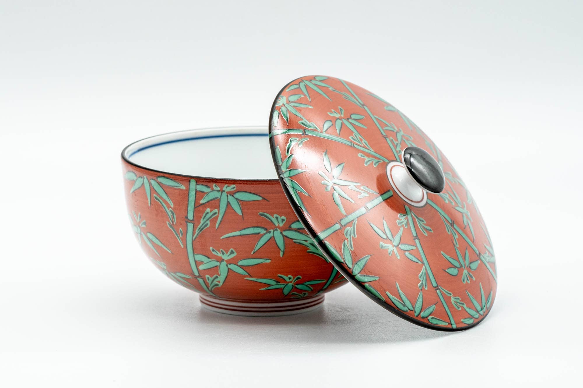 Japanese Teacup - Green Bamboo Red Arita-yaki Lidded Yunomi - 120ml