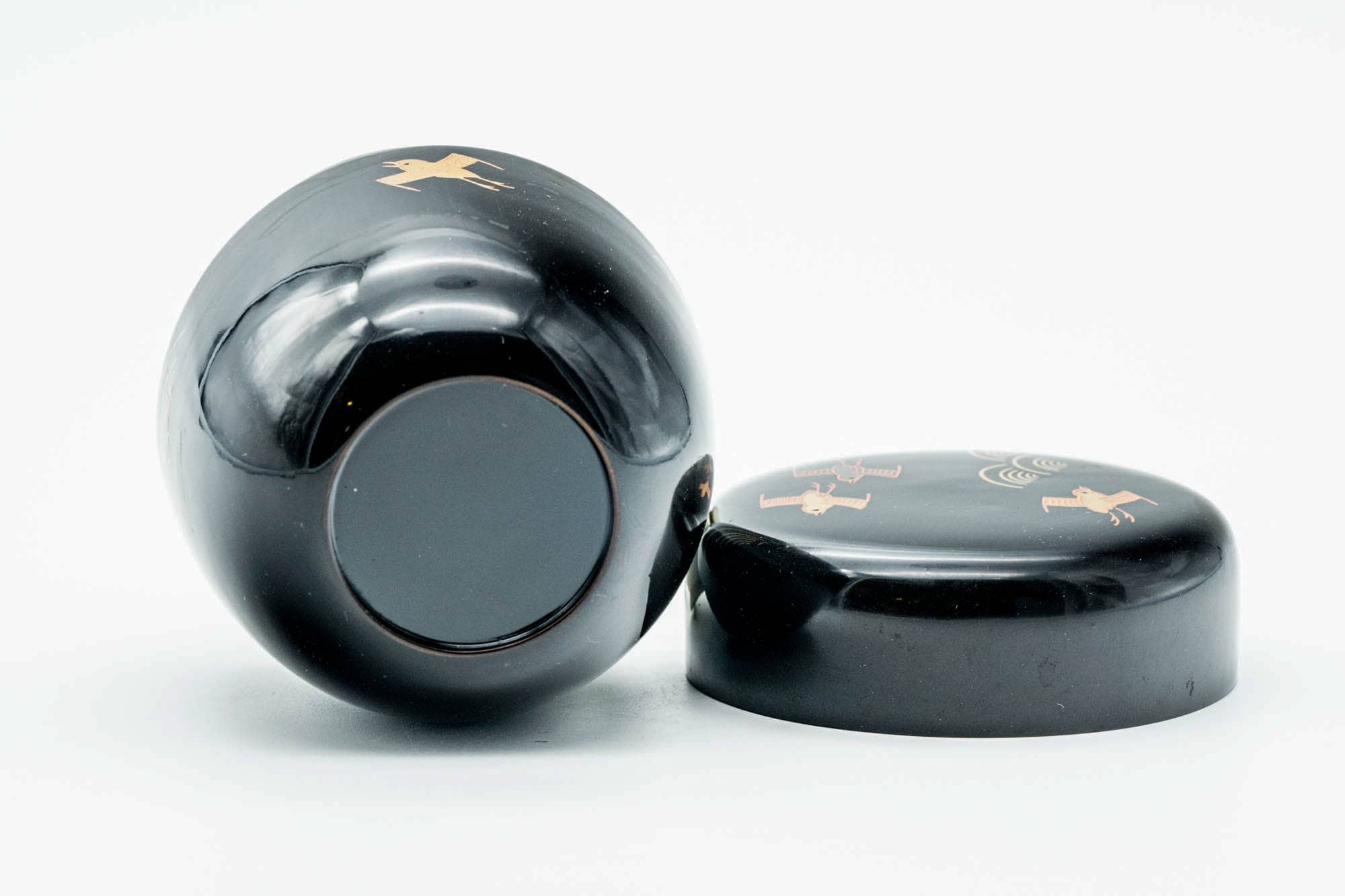 Japanese Natsume - Geometric Soaring Birds Black Lacquer Matcha Tea Caddy - 80ml
