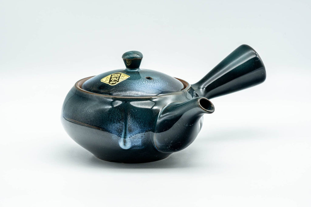 Japanese Kyusu - Blue Glazed Indented Clay Obi-ami 360 Filter Teapot - 300ml