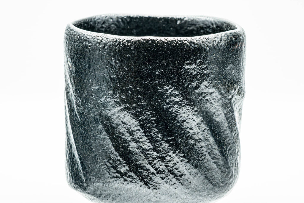 Japanese Matcha Bowl - Tall Black Hand-built Raku Kuroraku Winter Chawan - 350ml