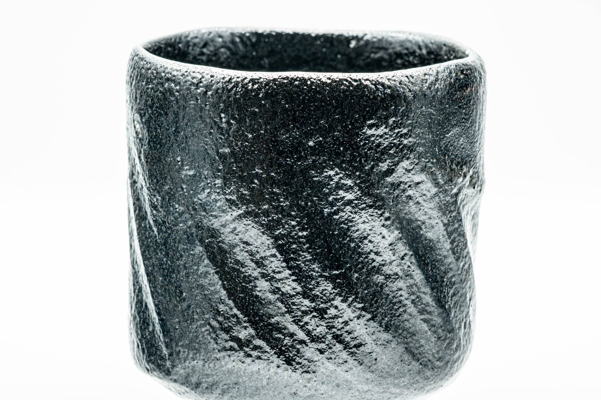 Japanese Matcha Bowl - Tall Black Hand-built Raku Kuroraku Winter Chawan - 350ml