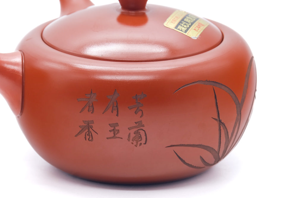 Japanese Kyusu - Long Grass Engraved Tokoname Mesh Teapot - 310ml