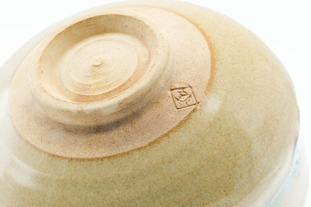 Japanese Matcha Bowl - Beige Green Abstract Kyo-yaki Chawan - 300ml