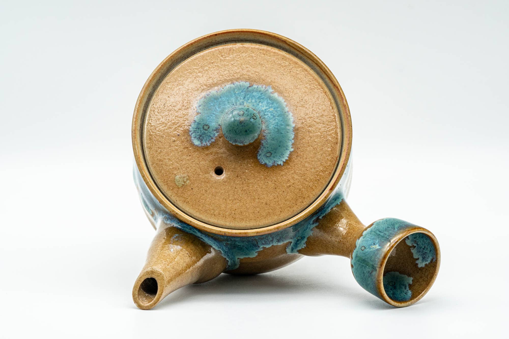 Japanese Tea Set - Agano-yaki Blue Drip-Glazed Do-ake Kyusu Teapot with 2 Yunomi Teacups