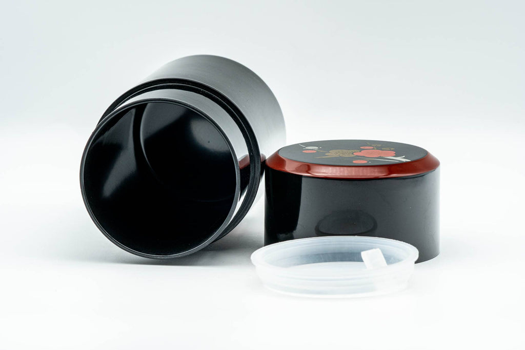 Japanese Chazutsu - Floral Black Lacquer Tea Canister - 200ml