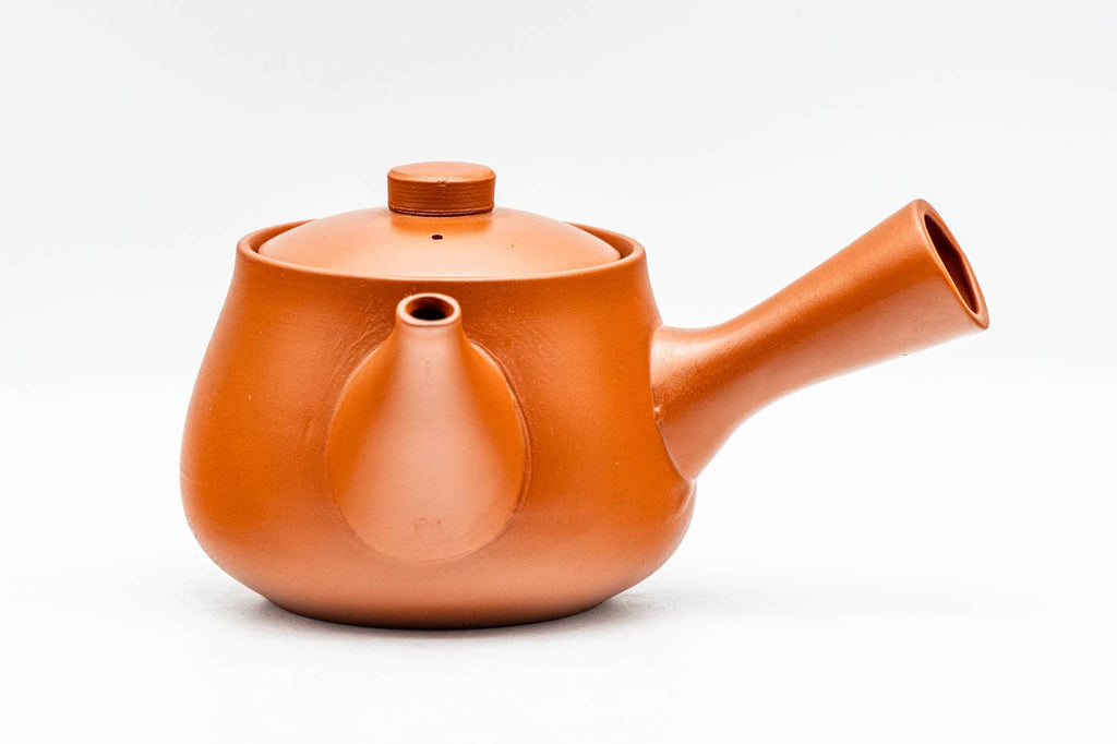 Japanese Kyusu - Bamboo Engraved Red Shudei Tokoname-yaki Ceramic Filter Teapot - 315ml