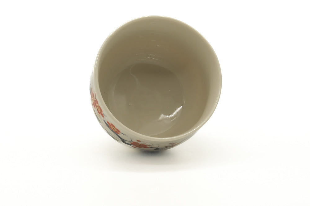 Japanese Teacup - Red Floral Kutani-yaki Yunomi - 140ml