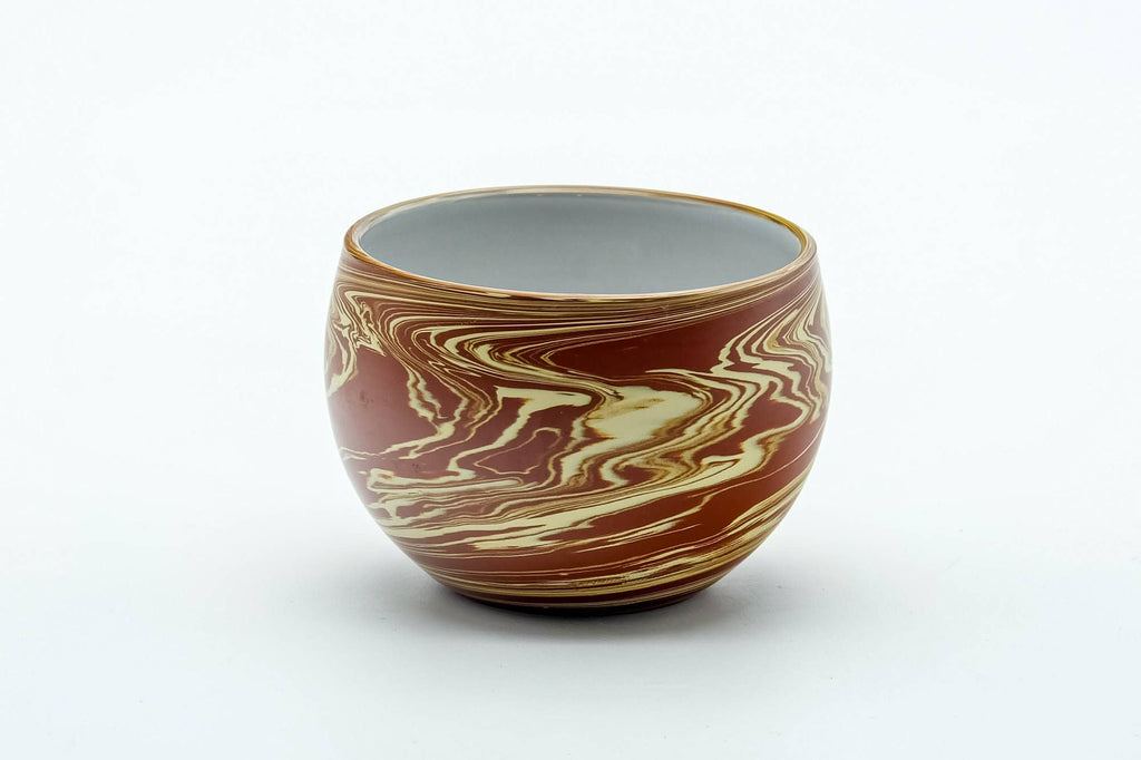 Japanese Teacup - Red Yellow Nerikomi White Inner-Glazed Tokoname-yaki Yunomi - 80ml