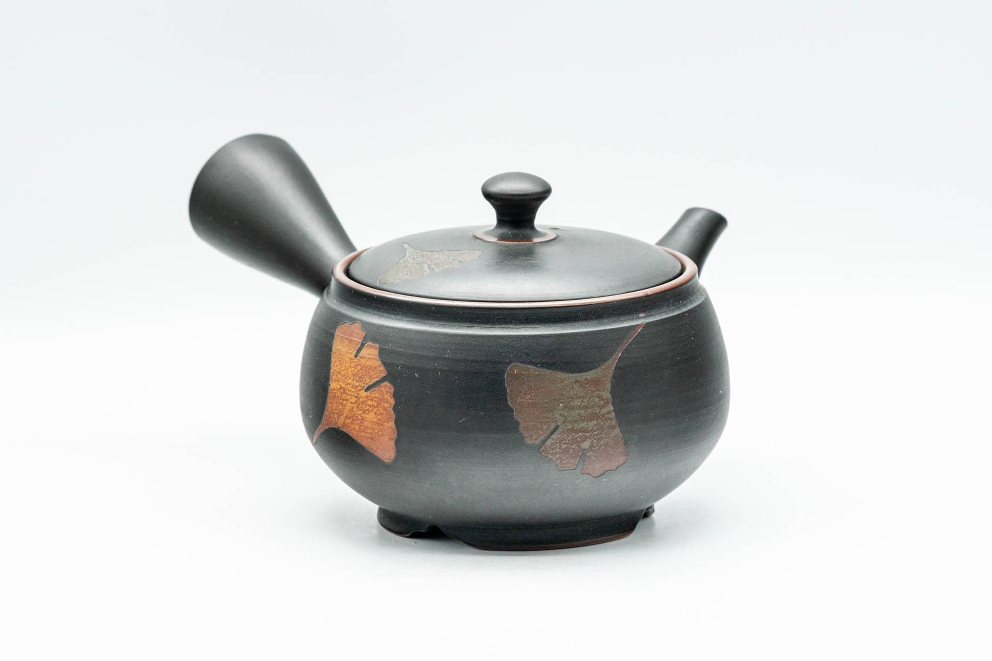 Japanese Kyusu - Black Kurodei Tokoname-yaki Ginkgo Leaf Teapot - 250ml