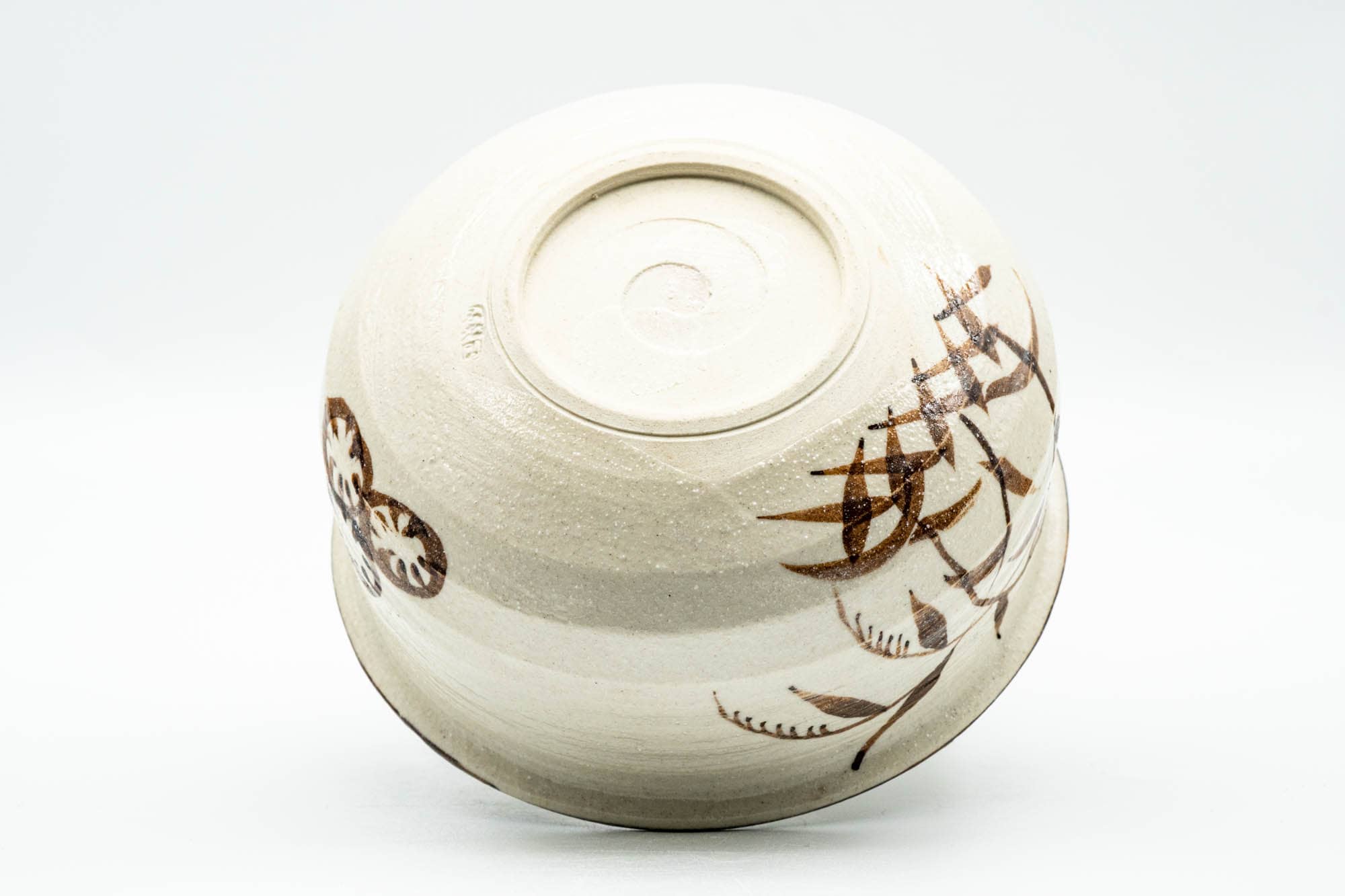 Japanese Kensui - Small Long Grass White Glazed Water Bowl - 300ml