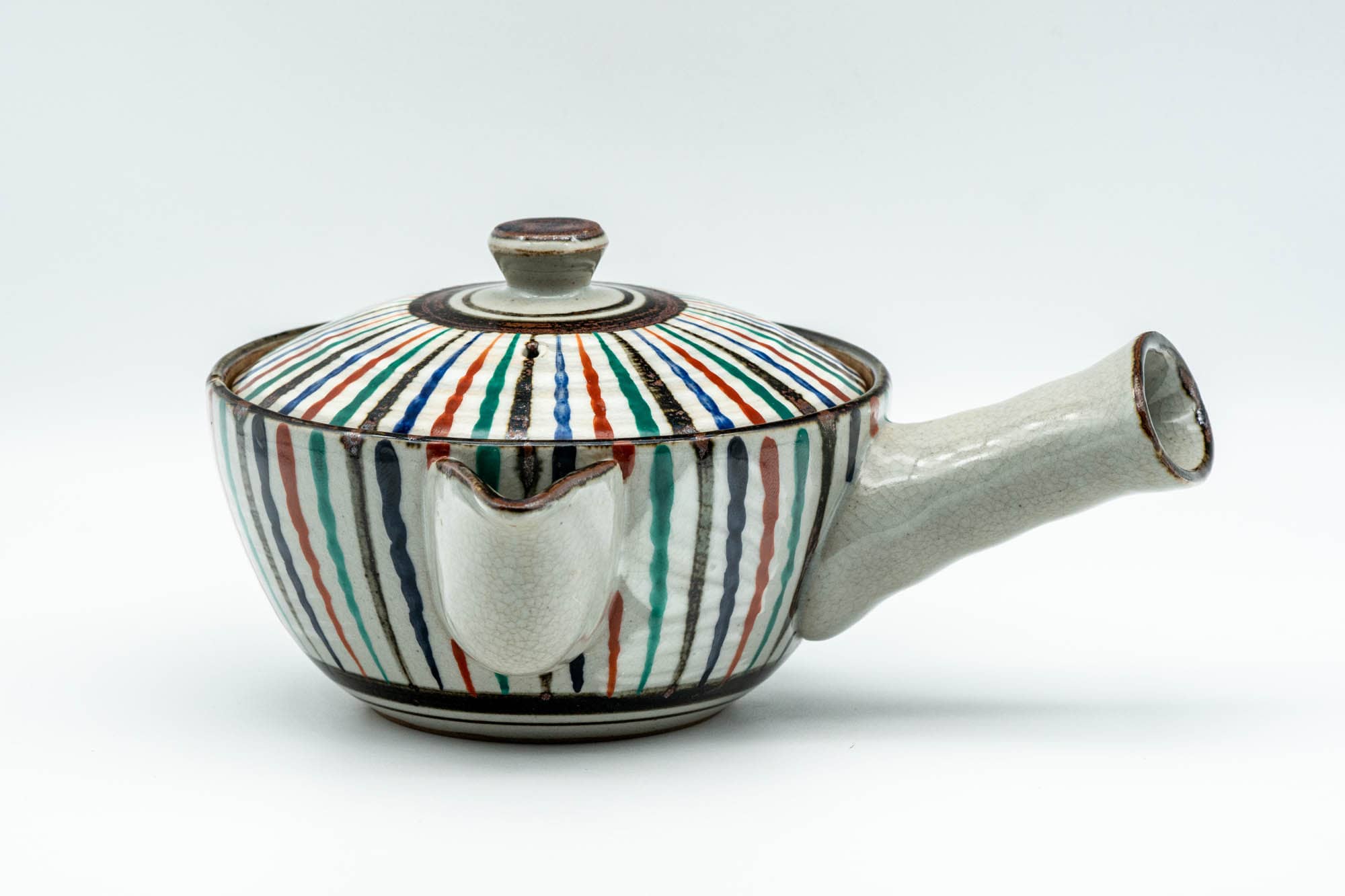 Japanese Kyusu - Multi-Coloured Stripes Do-ake Triangular-Spouted Teapot - 275ml