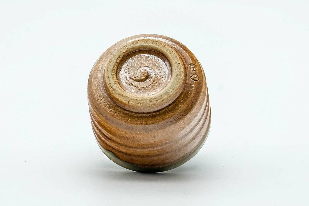 Japanese Teacup - Orange Green Spiraling Shigaraki-yaki Guinomi - 30ml