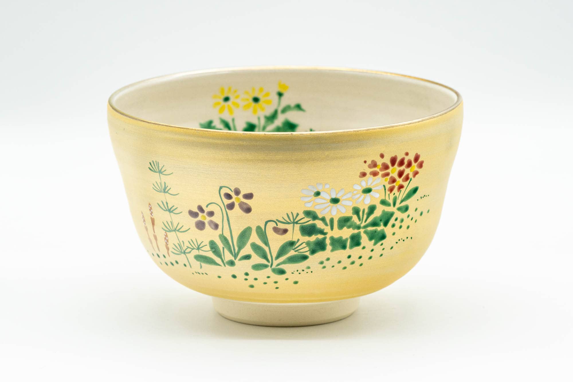 Japanese Matcha Bowl - Floral Golden Kyo-yaki Chawan - 350ml