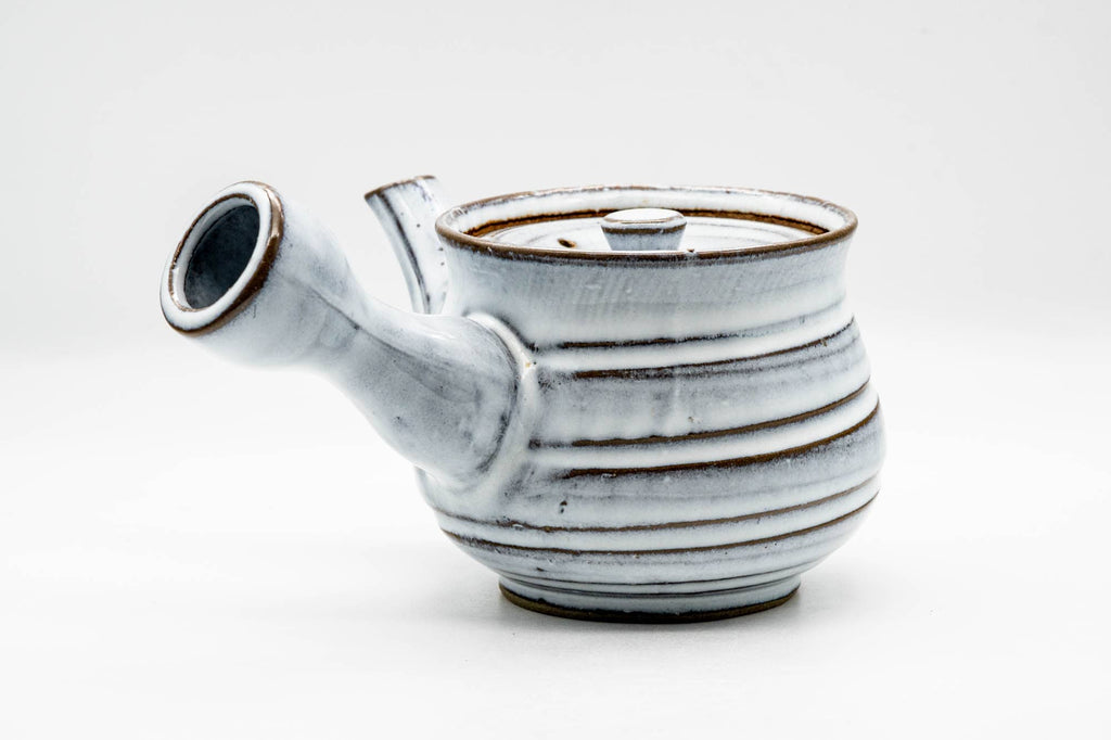 Japanese Kyusu - Milky White Glazed Spiraling Ceramic Filter Teapot - 325ml