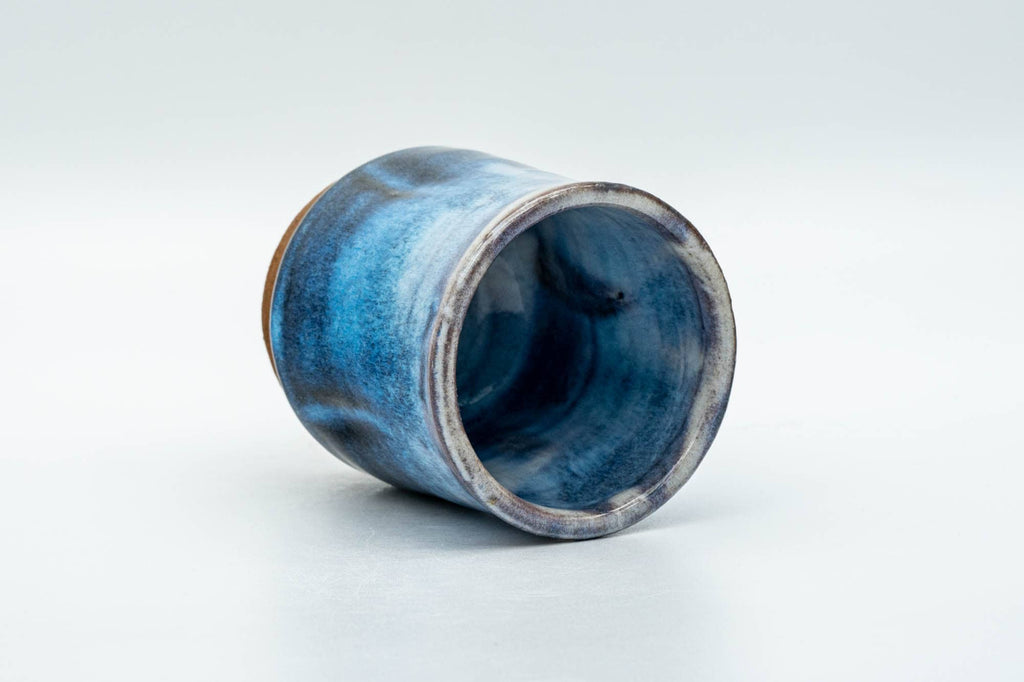 Japanese Teacup - Blue White Hare's Fur Glazed Waisted Yunomi - 130ml