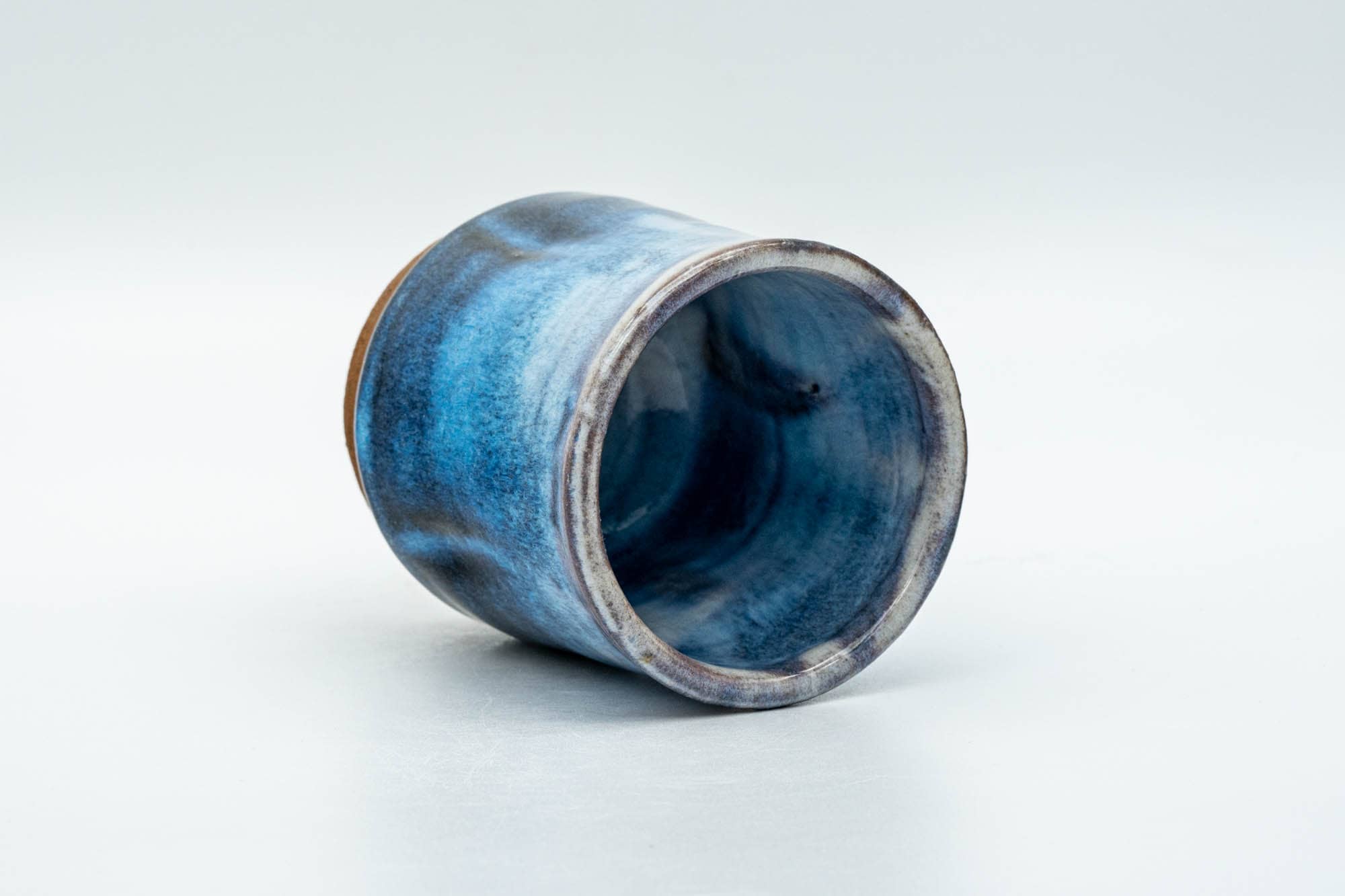 Japanese Teacup - Blue White Hare's Fur Glazed Waisted Yunomi - 130ml