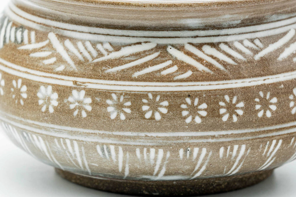 Japanese Kensui -　Mishima Engraved Floral Geometric Water Bowl - 350ml