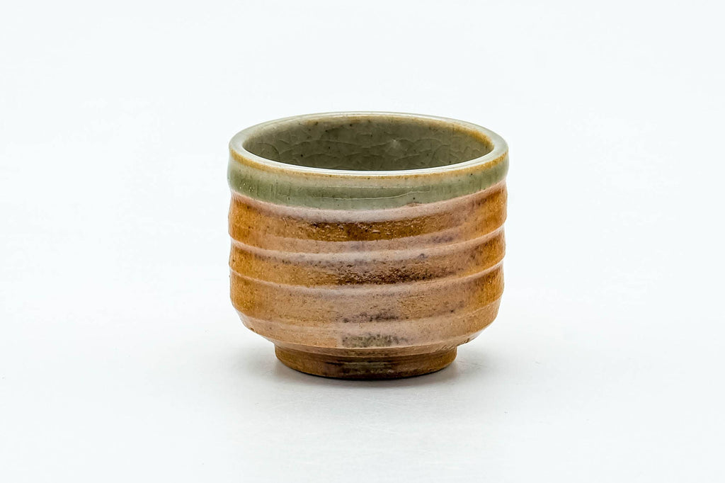 Japanese Teacup - Orange Green Spiraling Shigaraki-yaki Guinomi - 30ml