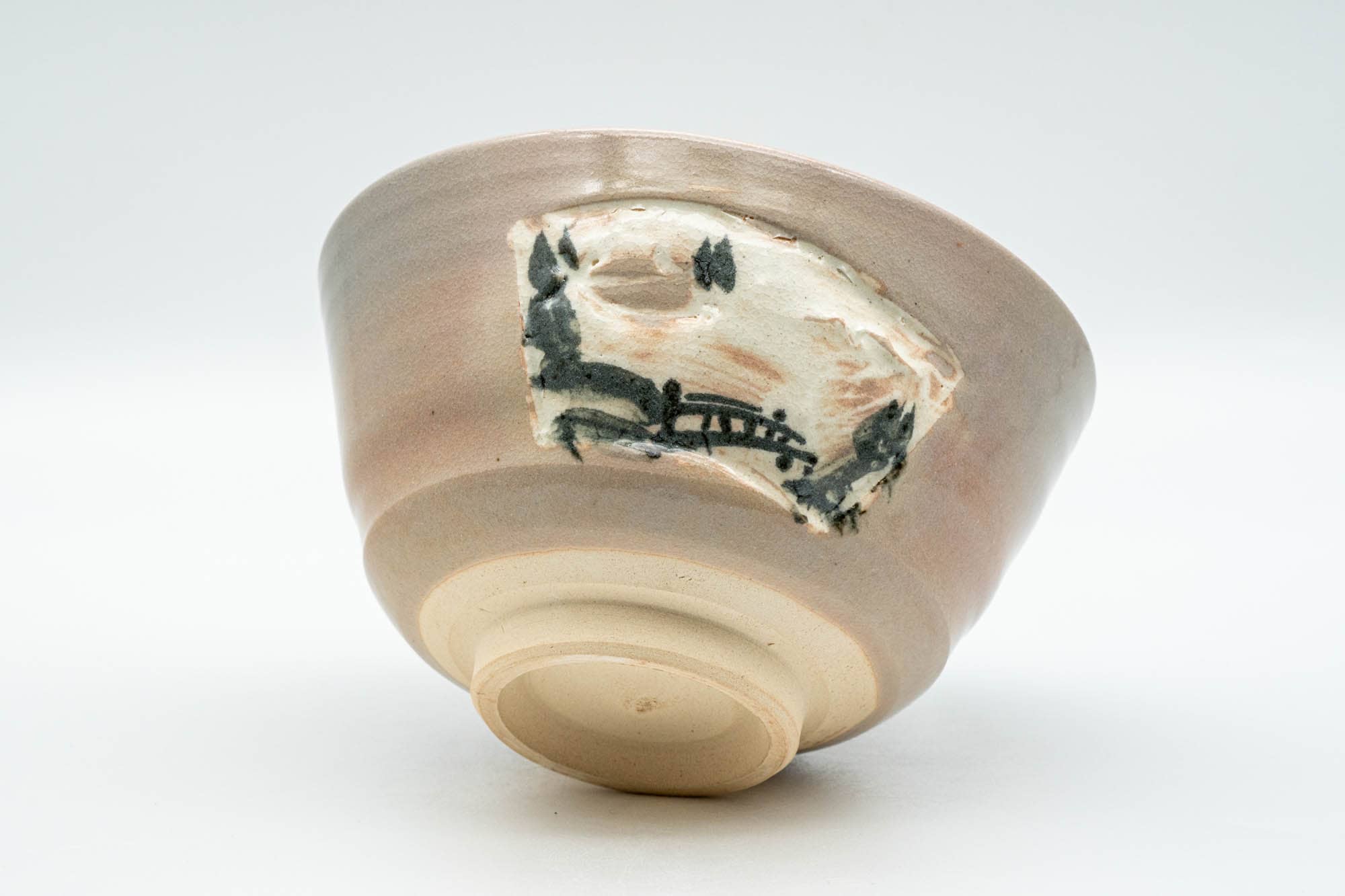Japanese Matcha Bowl - Abstract Beige Pink Glazed Kyo-yaki Chawan - 300ml