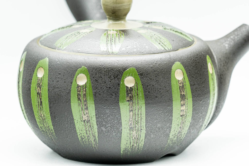 Japanese Kyusu - Black Green Geometric Tokoname-yaki Mesh Teapot - 275ml
