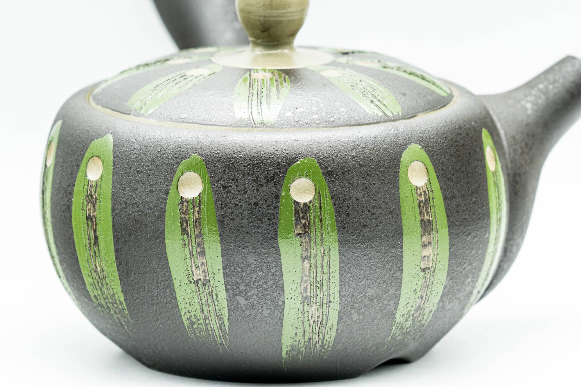 Japanese Kyusu - Black Green Geometric Tokoname-yaki Mesh Teapot - 275ml